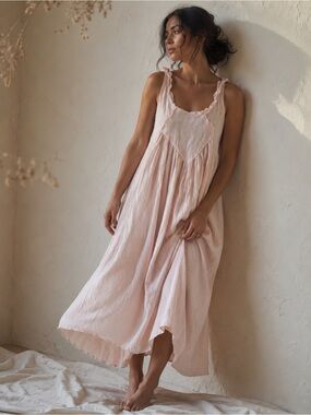 Les Ours French Romantic Linen Cotton Dress Prairie Lagenlook Cottagecore XL